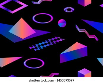 Memphis seamless pattern. Geometric shapes in the style of 80s, isometric. Background for print. Vector illustration