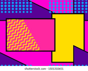 Memphis seamless pattern with geometric shapes and black stroke. Bauhaus style elements. Colorful background for promotional items, wrapping paper and typography. Vector illustration