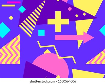 Memphis seamless pattern. Geometric shapes in the style of 80s. For promotional products, wrapping paper and printing. Vector illustration