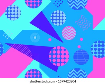 Memphis seamless pattern with geometric shapes in the style of the 80s. Eighties print colorful background for promotional products, wrapping paper and printing. Vector illustration