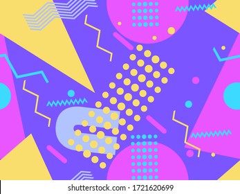 Memphis, con formas geométricas en el estilo de los años 80. Ochenta imprimen fondo colorido para productos promocionales, papel envolvente e impresión. Ilustración del vector