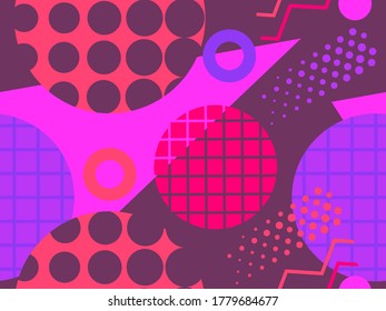 Memphis seamless pattern with geometric shapes in the style of the 80s. Eighties print colorful background for promotional products, wrapping paper and printing. Vector illustration