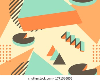 Patrón sin fisuras con formas geométricas en estilo de los años 80. 3d fondo abstracto geométrico isométrico. Antecedentes para productos promocionales, papel envolvente e impresión. Ilustración del vector