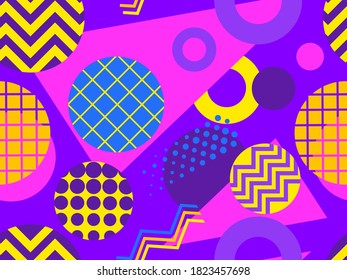 Memphis seamless pattern with geometric shapes in the style of the 80s. Retro fashion background for wrapping paper, print, fabric and printing. Vector illustration