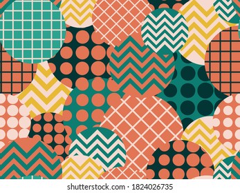 Patrón sin fisuras con formas geométricas en el estilo de los años 80. Fondo de moda retro para envolver papel, impresión, tela e impresión. Ilustración del vector