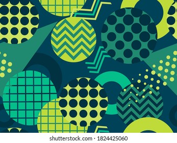 Patrón sin fisuras con formas geométricas en el estilo de los años 80. Fondo de moda retro para envolver papel, impresión, tela e impresión. Ilustración del vector