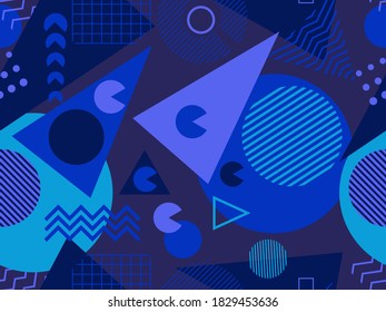 Passwortlose Muster mit geometrischen Formen im Stil der 80er Jahre. Trendy Retro Hintergrund für den Druck auf Papier, Werbematerialien und Stoff. Vektorgrafik