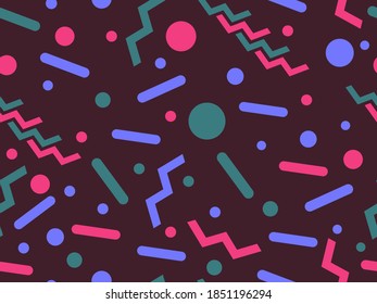 Patrón sin fisuras con formas geométricas en el estilo de los años 80. Antecedentes de folletos, carteles y papel de envoltura. Ilustración del vector