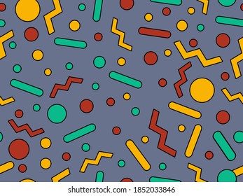 Patrón sin fisuras con formas geométricas en el estilo de los años 80. Antecedentes de folletos, carteles y papel de envoltura. Ilustración del vector