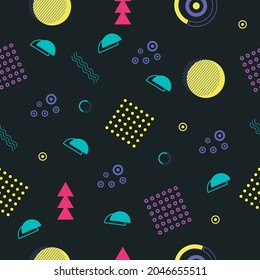 Memphis seamless pattern of geometric shapes for tissue and postcards