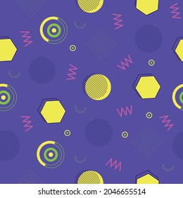 Memphis seamless pattern of geometric shapes for tissue and postcards