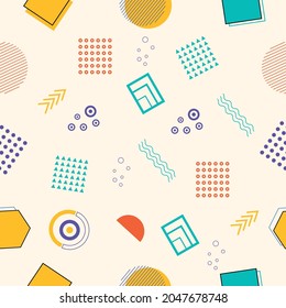 Memphis seamless pattern of geometric shapes for tissue and postcards