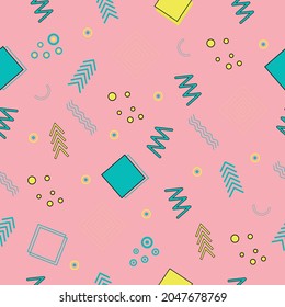 Memphis seamless pattern of geometric shapes for tissue and postcards