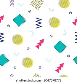 Memphis seamless pattern of geometric shapes for tissue and postcards