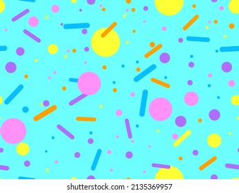 Patrón sin fisuras con formas geométricas en el estilo de los años 80. Resumen de diseño de fondo colorido para folletos, pancartas y artículos promocionales. Ilustración del vector