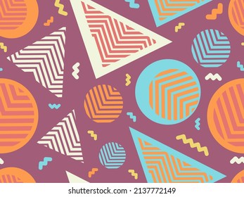 Memphis seamless pattern with geometric shapes in 80s style. Abstract colorful background design for brochures, banners and promotional items. Vector illustration