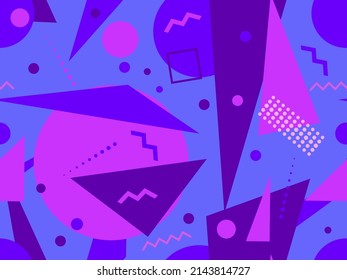 Memphis seamless pattern with geometric shapes in 80s style. Geometric retro pattern. Abstract background design for brochures, banners and promotional items. Vector illustration