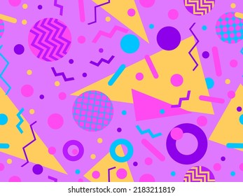 Patrón sin fisuras con formas geométricas en el estilo de los años 80. Patrón geométrico colorido. Diseño de productos promocionales, papel envolvente e impresión. Ilustración del vector
