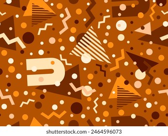 Patrón sin fisuras de Memphis con Formas geométricas en estilo de los años 80 y 90. Formas geométricas de diferentes Formas y colores. Diseño de productos promocionales, papel de embalaje e impresión. Ilustración vectorial
