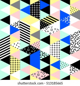 Memphis seamless pattern of geometric shapes. Abstract 1980-90 styles design. Trendy colorful geometric hipster  background. Vector illustration stock vector.