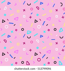 Memphis seamless pattern of geometric shapes Abstract 1980-90 design. Trendy style. Colorful geometric hipster  poster background. Vector  illustration stock vector.
