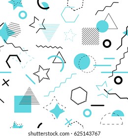 Memphis seamless pattern with geometric shapes.