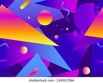 Memphis seamless pattern. Gradient shapes in the style of 80s. Futurism background. Retrowave. Promotional products, wrapping paper and printing. Vector illustration