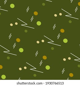 Memphis seamless pattern. Green background and cover.