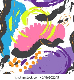 Memphis seamless pattern. Grunge elements, spots for your design.