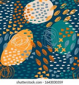 Memphis seamless pattern, hand-drawn doodles texture, vector. Modern abstract design for fabric, paper, interior decor and more