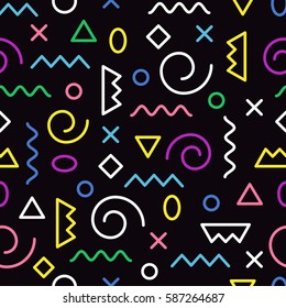 Memphis seamless pattern. Hipster fashion 80-90s. Black and white geometric design. Abstract creative pattern for flyer, invitation, greeting card. Spiral, circle, square, zig-zags,triangle vector