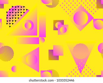 Memphis seamless pattern. Holographic geometric shapes, gradients, retro style of the 80s. Memphis design background. Vector illustration
