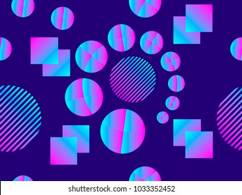 Memphis seamless pattern. Holographic geometric shapes, gradients, retro style of the 80s. Memphis design background. Vector illustration