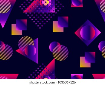 Memphis seamless pattern. Holographic geometric shapes, gradients, retro style of the 80s. Memphis design background. Vector illustration