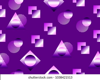 Memphis seamless pattern. Holographic geometric shapes, gradients, retro style of the 80s. Memphis design background. Vector illustration