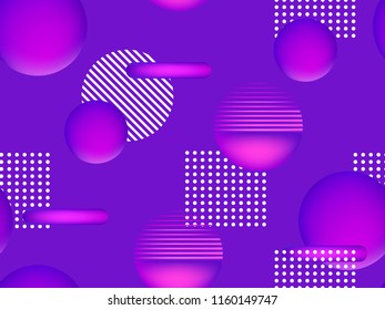 Memphis seamless pattern. Holographic geometric shapes, gradients, retro style of the 80s. Memphis design background. Vector illustration