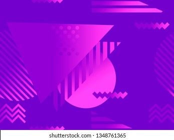 Memphis seamless pattern. Holographic geometric shapes, gradients, retro style of the 80s. Memphis design background. Vector illustration