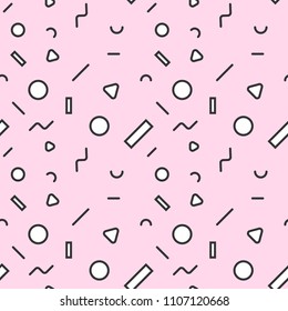 Memphis seamless pattern with pink background