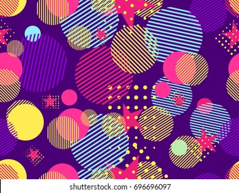 Memphis seamless pattern. Pop art dotted and geometric elements memphis in the style of 80's. Vector illustration