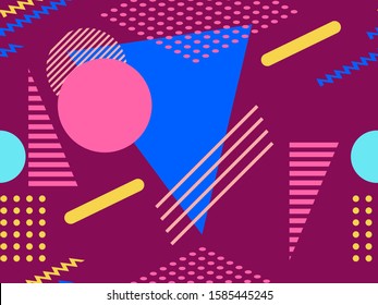 Memphis seamless pattern. Retro background, geometric shapes in the style of memphis 80s and 90s. Vector illustration