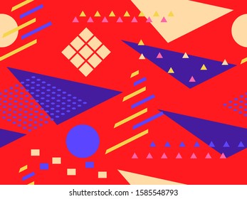 Memphis seamless pattern. Retro background, geometric shapes in the style of memphis 80s and 90s. Vector illustration