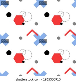 Memphis seamless pattern . Retro background with different color figures for poster or print. Memphis background with figures of different forms and colors for your design. Vector texture.