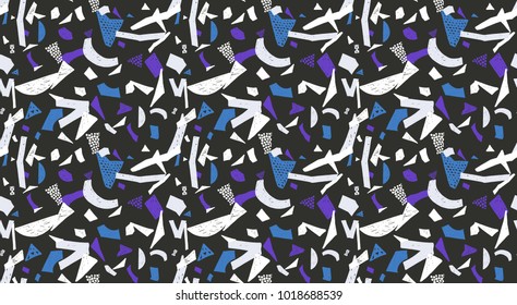 Memphis seamless pattern in retro style. Doodle pattern hand-drawn pen, ink, chalk. Wallpapers scattered cutting elements.