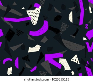 Memphis seamless pattern in retro style. Doodle pattern hand-drawn pen, ink, chalk. Wallpapers scattered cutting elements.