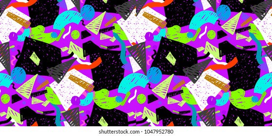 Memphis seamless  pattern in retro style. Doodle pattern hand-drawn pen, ink, chalk. 