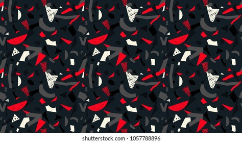 Memphis seamless pattern in retro style. Doodle pattern hand-drawn pen, ink, chalk. Wallpapers scattered cutting elements.