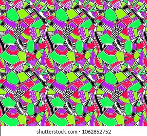 Memphis seamless pattern in retro style. Doodle pattern hand-drawn pen, ink, chalk. Wallpapers scattered cutting elements.