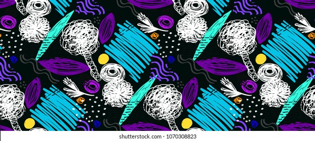 Memphis seamless  pattern in retro style. Doodle pattern hand-drawn pen, ink, chalk. 