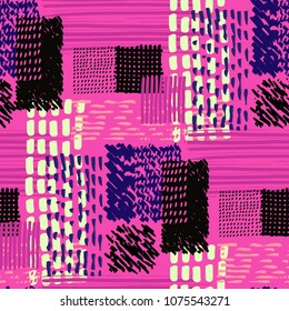 Memphis seamless  pattern in retro style. Doodle pattern hand-drawn pen, ink, chalk.  Fabric patchwork.