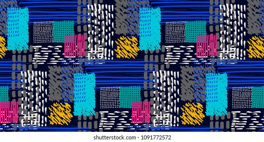 Memphis seamless  pattern in retro style. Doodle pattern hand-drawn pen, ink, chalk. 